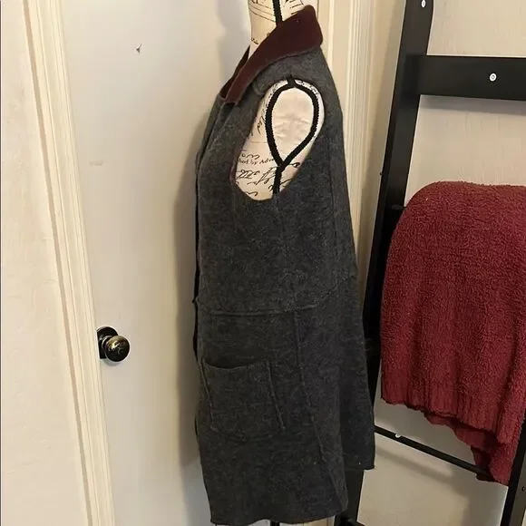 Anthropologie Moth Morris Gray Pockets Open Style Duster Vest Minimalist Boho - Picture 8 of 15